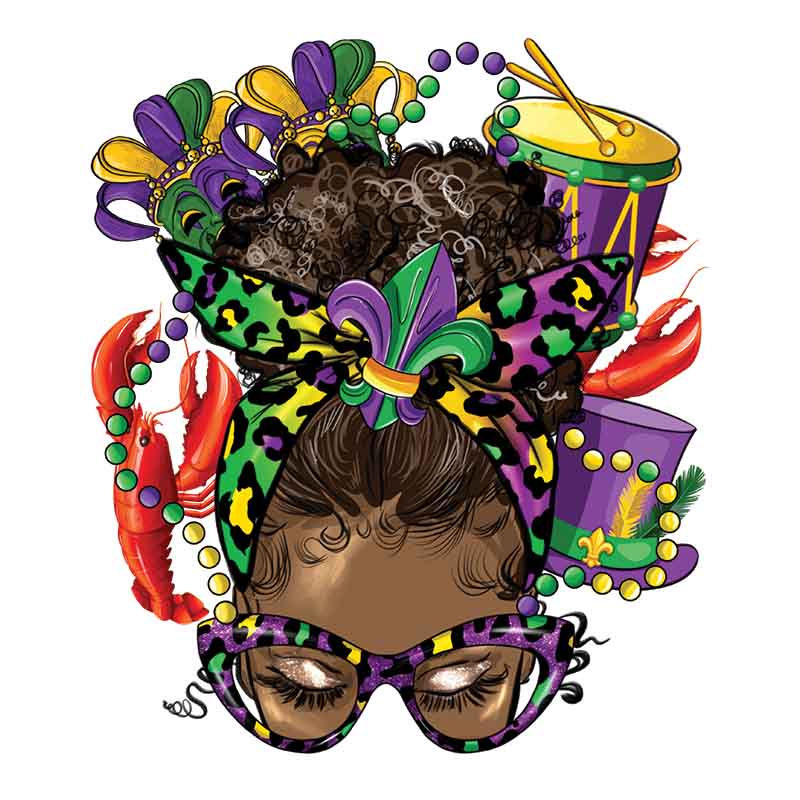 Mardi Gras Afro Messy Bun (DTF Transfer)