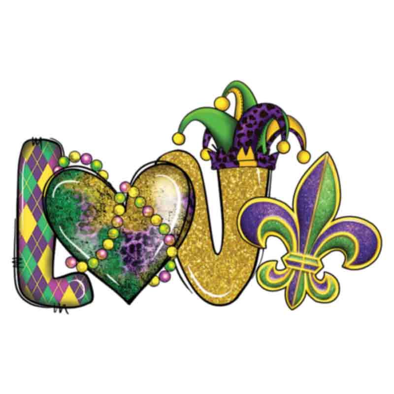Mardi Gras Glitter LOVE Beads (DTF Transfer)