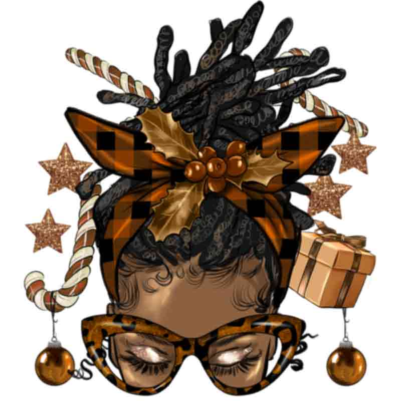 Melanin Christmas Afro Messy Bun Locs (DTF Transfer)