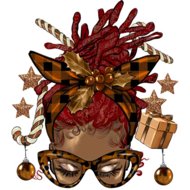 Melanin Christmas Afro Messy Bun Red Locs (DTF Transfer)