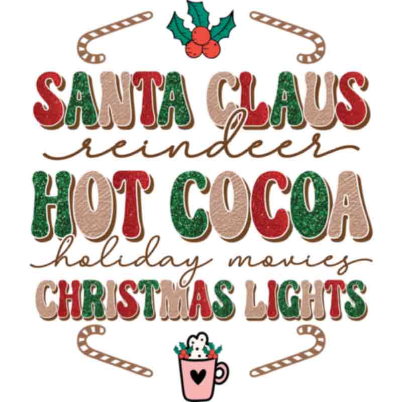 Santa Claus Cocoa Christmas Lights (DTF Transfer)