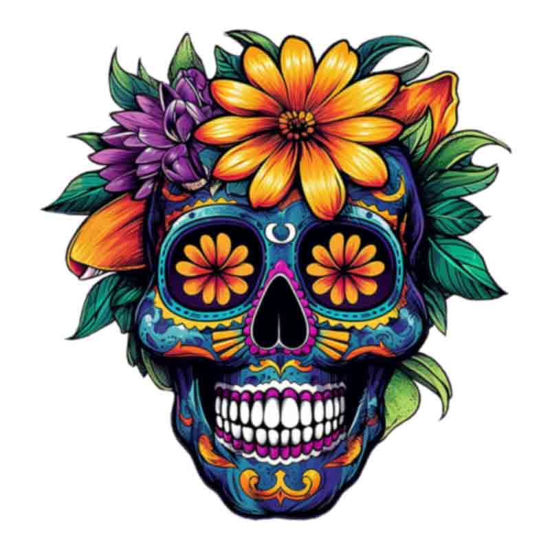 Skull Day Of The Dead Blue Pink  (DTF Transfer)