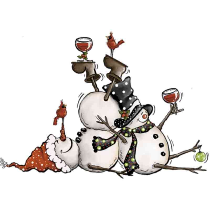 Two Snowmen Slip Wine Birds (DTF Transfer)