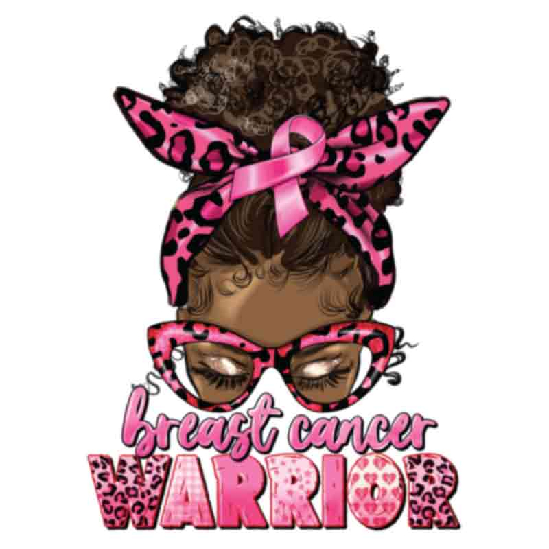 Breast Cancer Warrior Afro Messy Bun (DTF Transfer)